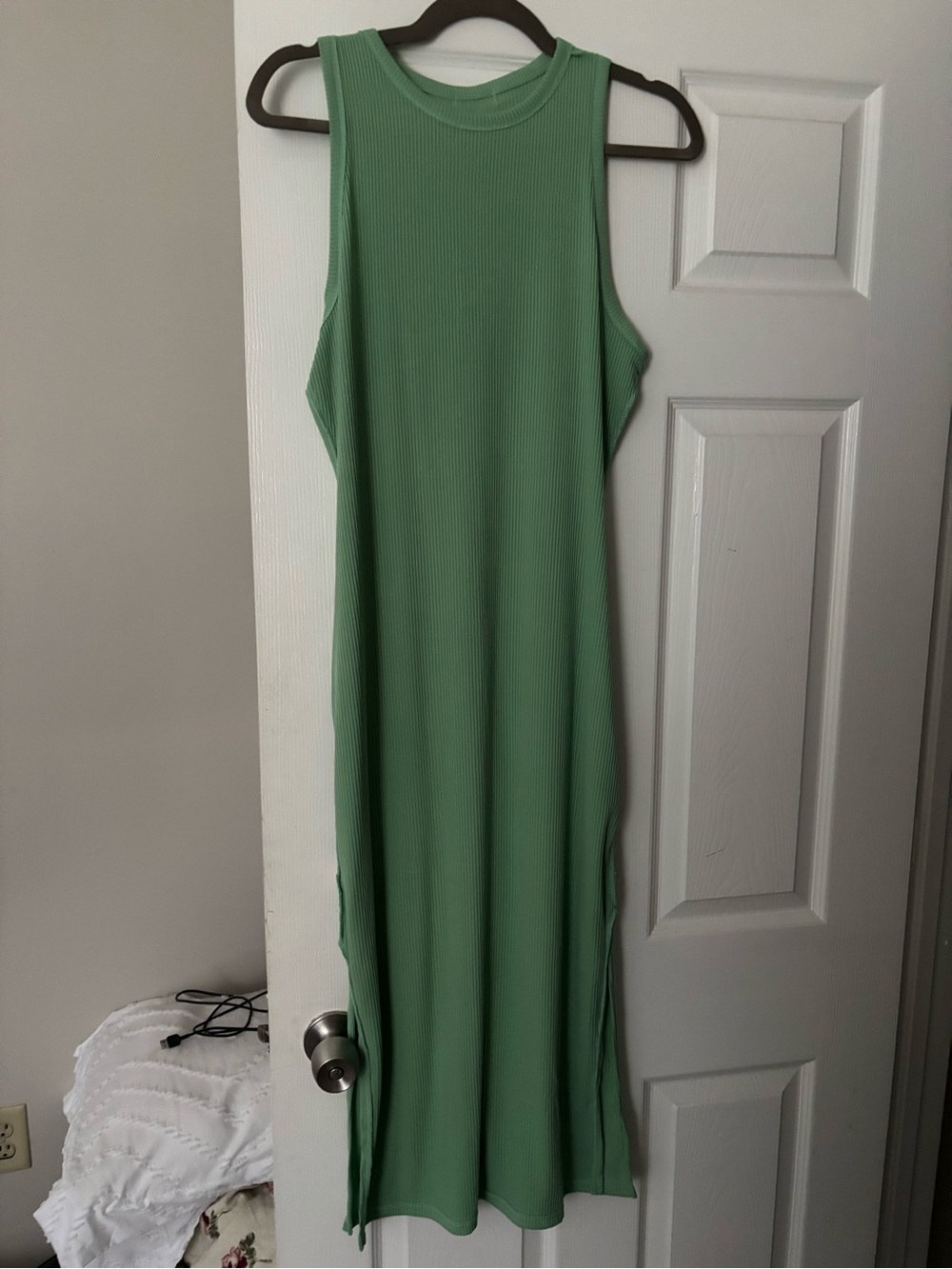 Fashion Nova Ribbed Maxi Dress in Sage Green